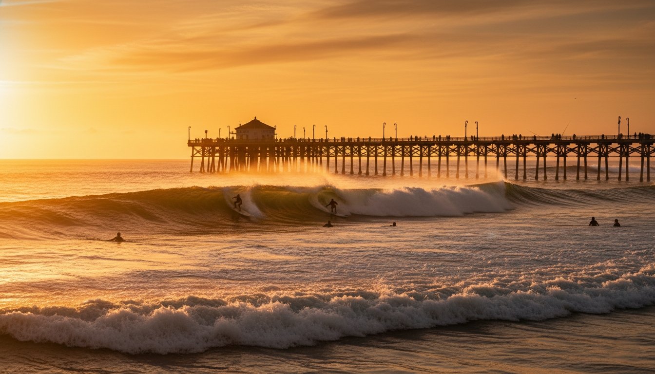 Huntington Beach pier at sunset