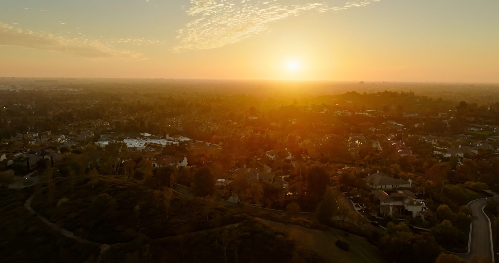 Sunset view over homes in Tustin California